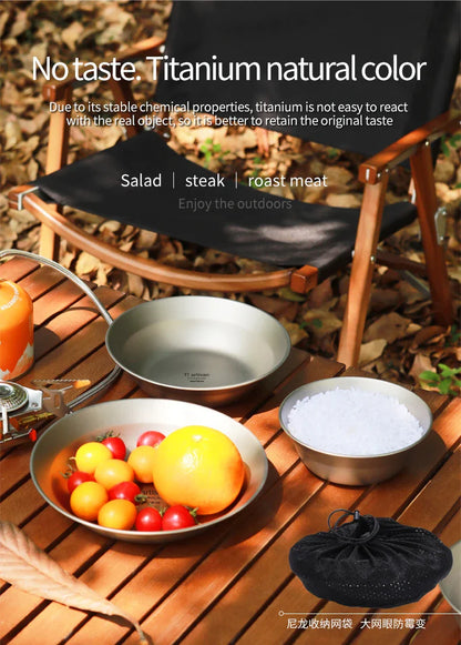 Tiartisan-Filles à repas de camping en titane, assiettes, ustensiles, randonnée en plein air, ultraléger, portable, empilable, plats à salade, ensemble de britware