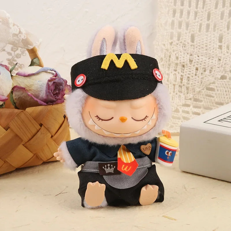 Labubu 17cm Clothes Outfit Accessories For Labubu Dolls Clothing Kids Gift French Fries Apron And M Hat Work Uniforms FF15G