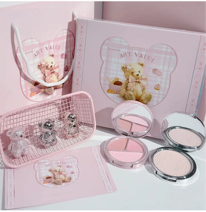 ART VALUE Coffrets de maquillage 7 pièces comprenant 3 couleurs de rouge à lèvres mat, 1 poudre pressée, 1 fard à joues, 1 palette de fards à paupières, 1 collier, coffrets de maquillage beauté