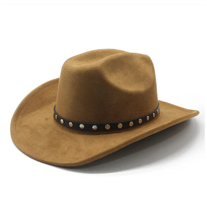 Men's Cowboy Hat with Studded Strap Classic Outdoor Cap with Curved Brim Cotton-Polyester Blend Size 57-58cm Four Seasons
