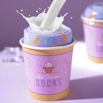 1 Pair of Mid-Calf Socks for Men and Women, Novelty and Fun Blueberry Ice Cream Gift Box, European and American Fashion Style, Comfortable and Breathable, Casual Novelty Gift