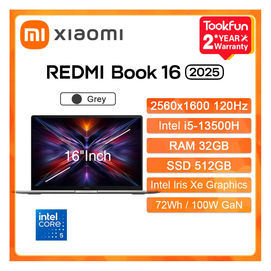 Nouveau PC portable XIAOMI Redmi Book 16 2025 16" 2.5K FHD 120Hz Intel Core 5 210H 220H 32Go SSD 1To Ordinateur PC portable Ultrabook