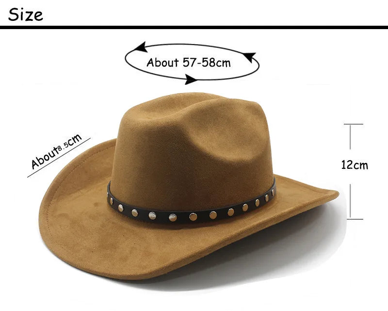 Men's Cowboy Hat with Studded Strap Classic Outdoor Cap with Curved Brim Cotton-Polyester Blend Size 57-58cm Four Seasons