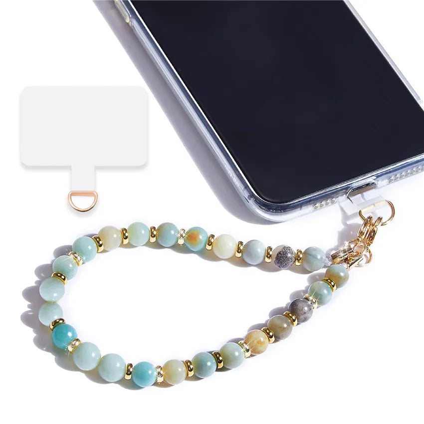 Marble Beaded Phone Wrist Strap, Detachable Cellphone Lanyard with Tether Tab, Hands-Free Wristlet Bracelet, Grip for Women