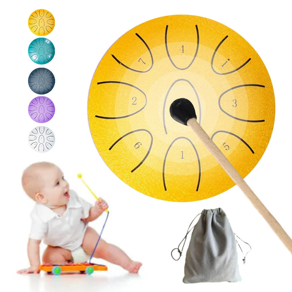Tambour à langue en acier de 4 pouces, tambour de pluie Portable à 9 notes avec maillet de tambour, tambour éthéré pour accessoires de Percussion