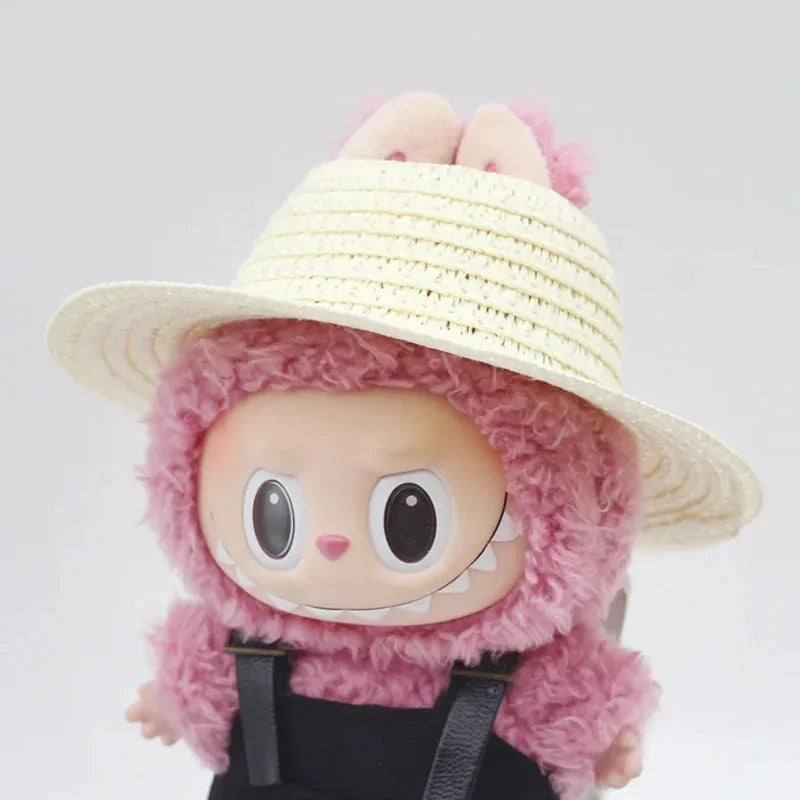 Labubu Ropa V1V2 Colorful Hollow Top Straw Hat Outdoor Labubu Clothes Accessories