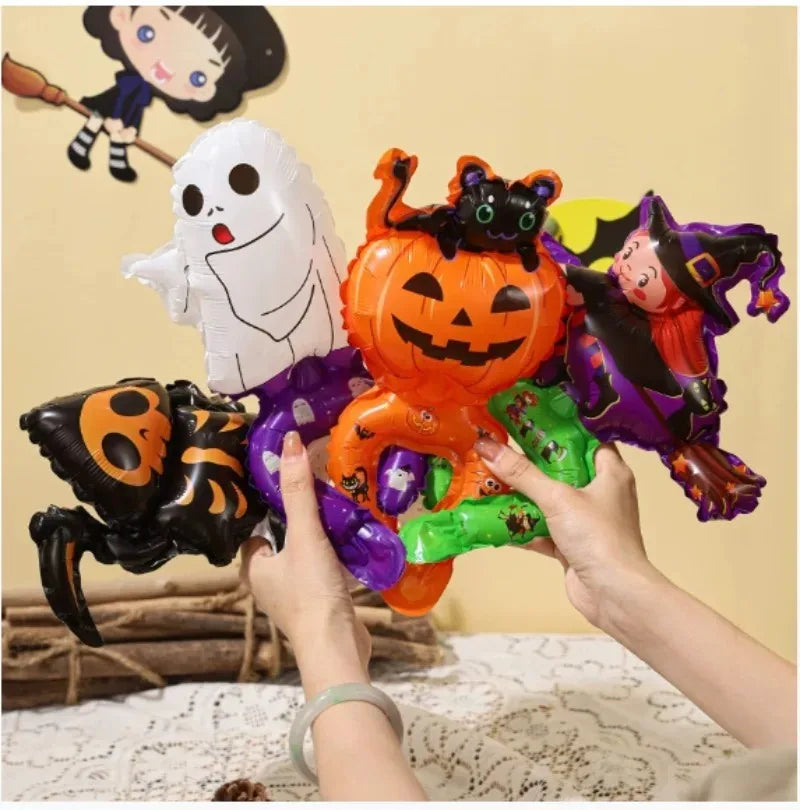 50/5pcs Halloween Balloon Headband Foil Balloons Stick Aluminum Film Inflatable Balloon Skeleton Pumpkin Hair Hoop Party Props