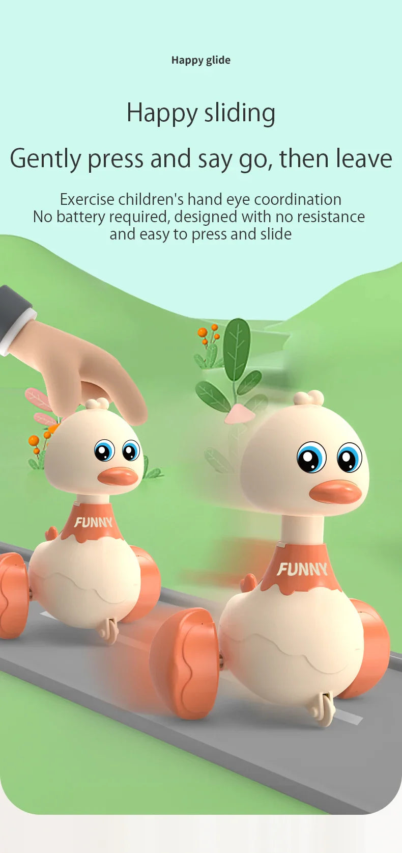 Balançoire de Bébé Jouet Canard Dessin Animé Véhicules à Pousser Jouets Animaux à Glissement Inertie Voitures à Retractation Jouets d'Éducation Précoce pour Tout-Petits Garçons Filles