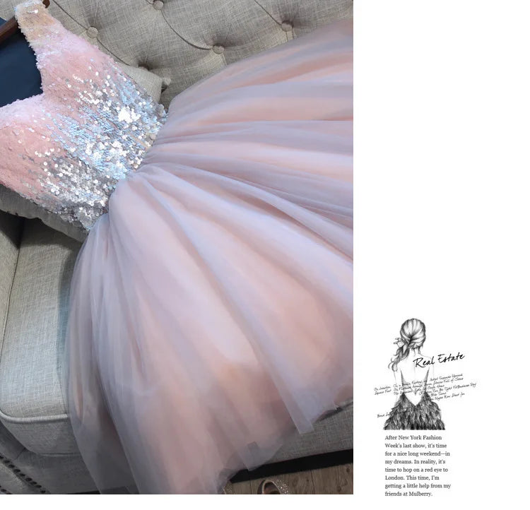 F2122 Customized Short Cocktail Party Dress Girl Graduation Robe 2025 Sweet Memory Colorful Sequined Mesh Tulle Prom Dresses