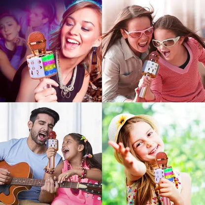 LED Wireless Bluetooth Handheld Microphone for Kids Singing Karaoke KTV Colorful Light Eliminate Music Original Sound Speaker