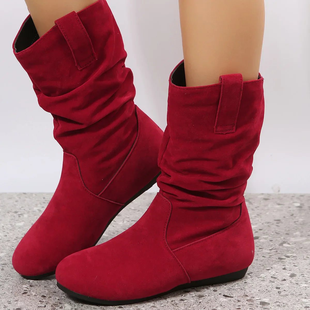 Women Flat Mid-calf Suede Ankle Boots Platform West Cowboy Shoes Round Toe Boot 2025 Autumn Designer Ladies Suede Botas De Mujer
