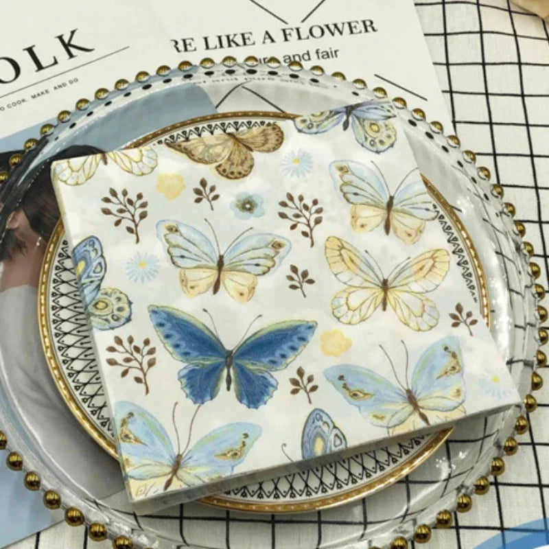 Serviettes imprimées colorées nouveaux modèles de papillons hôtel café fête mariage carré papier serviette napperons de qualité alimentaire serviette 2 plis 33c