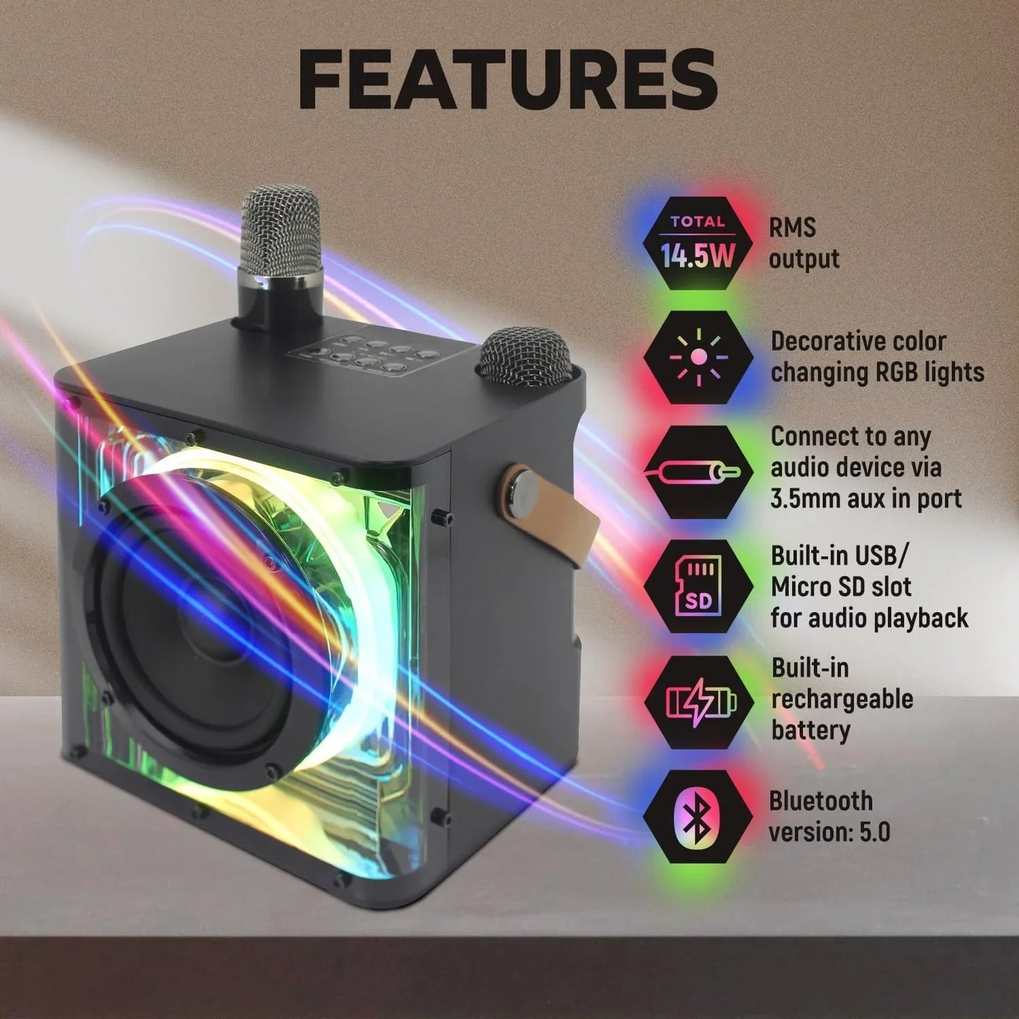 Wireless Karaoke Microphone, Dual Mics Bluetooth Speaker with RGB Lights, Portable Handheld Mic for Sing Along & Home KTV Fun!
