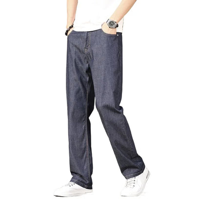 Summer Thin Men's Elastic Cotton Jeans Fashion Blue Comfortable Business Straight Casual Pants Brand Male Clothes Trousers jeans