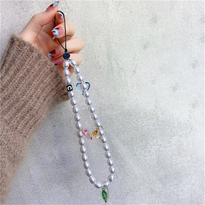 Korean Cute Heart Beaded Phone Charm Strap Chain Lanyard Women Girl Jewelry Butterfly Phone Beads Pendant Decoration Wholesale