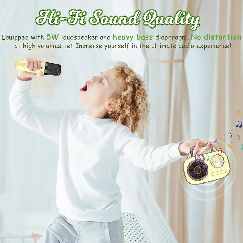 Kids Karaoke Machine Mini Wireless Karaoke Machine With Microphone Long Battery Life Rechargeable Audio Supplies With Dual Mic