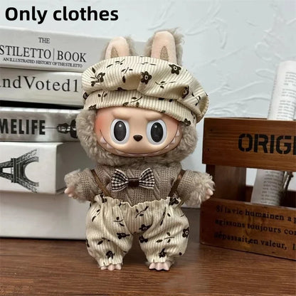 LABUBU 17cm Doll'S Clothes Outfit Accessories For Labubu V1 V2 Striped overalls hats glasses shoes Cool handsome Clothing Gift