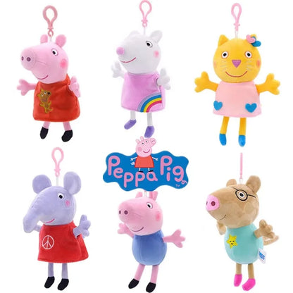 Peluches Peppa Pig et George authentiques de 19 cm, porte-clés de haute qualité, pendentif poupée animal de dessin animé, cadeaux d'anniversaire pour enfants