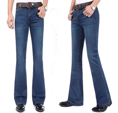 Men's Flared Jeans For Winter Thick Mid High Waist Slim Bell-bottoms Pants Elastic Fared Denim Trousers Size 26-40