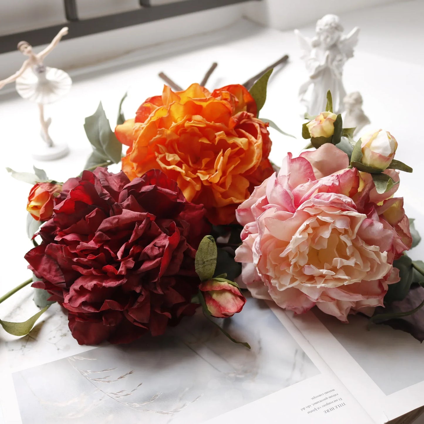 Grand Bouquet de pivoines blanches haut de gamme, fleurs artificielles pour décoration de mariage, de maison, fausses fleurs pour le nouvel an, décorations d'automne