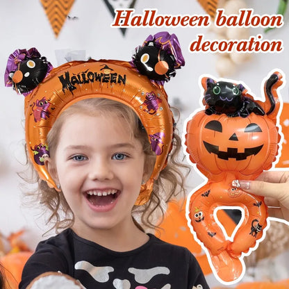 50/5pcs Halloween Balloon Headband Foil Balloons Stick Aluminum Film Inflatable Balloon Skeleton Pumpkin Hair Hoop Party Props