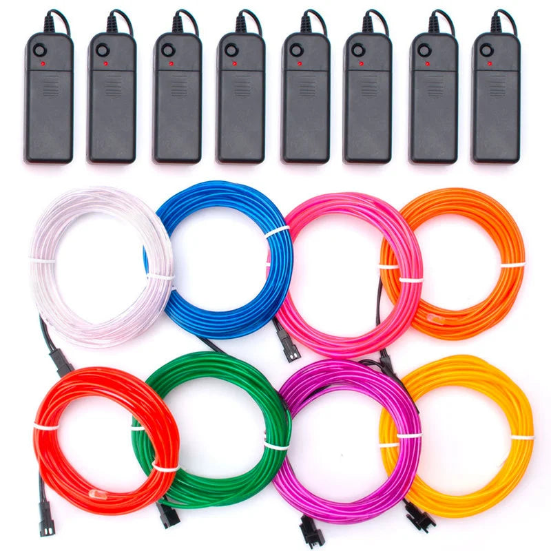 Câble lumineux EL Wire 1m/3m/5m, lumières d'ambiance intérieure de voiture, fête de danse, maison, néon, bricolage, Costumes, décoration, bande LED, lumière ambiante