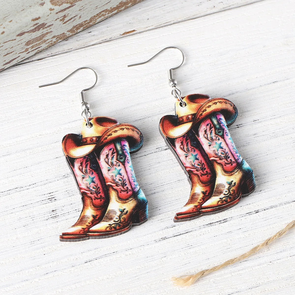Lightweight Wooden Cowgirl Boots Earrings for Women // Hot Pink Cowboy Boots Earrings // Country Western Gift