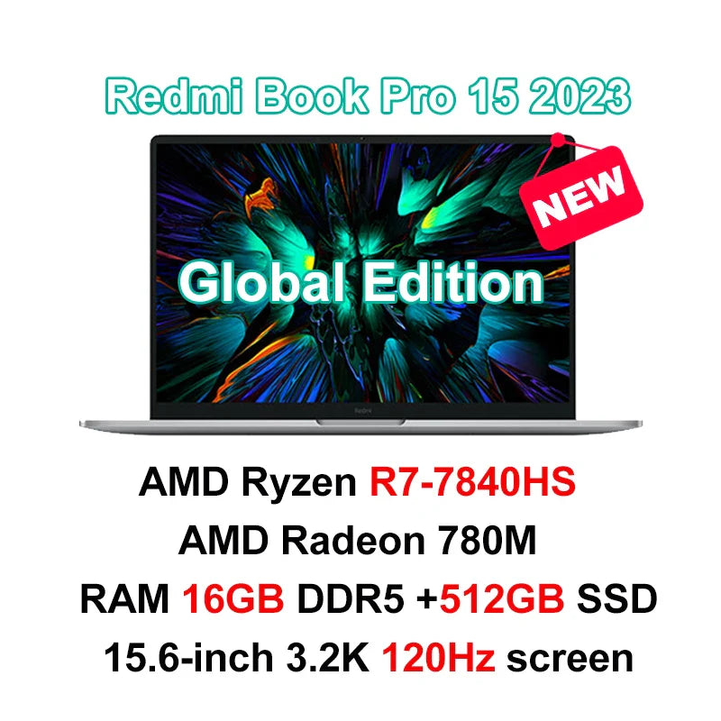2023 Xiaomi Ordinateur portable Redmi Book Pro 15 Ryzen R5-7640HS/R7-7840HS AMD 780M/760M 16 Go de RAM 512 Go/1 To 15,6 pouces 3.2K 120Hz Mi Notebook
