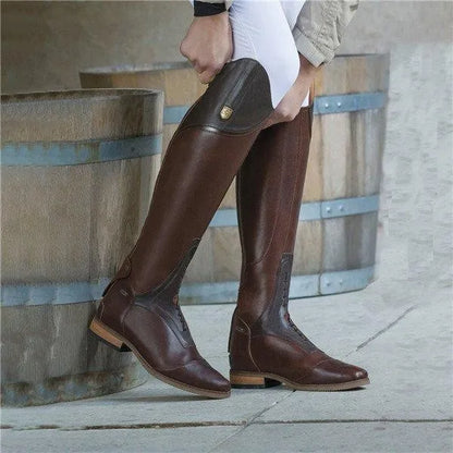 Equestrian Boots Genuine Leather Professional Horse Riding Sports Training High Top Knight Boots Wear-Resistant Competition