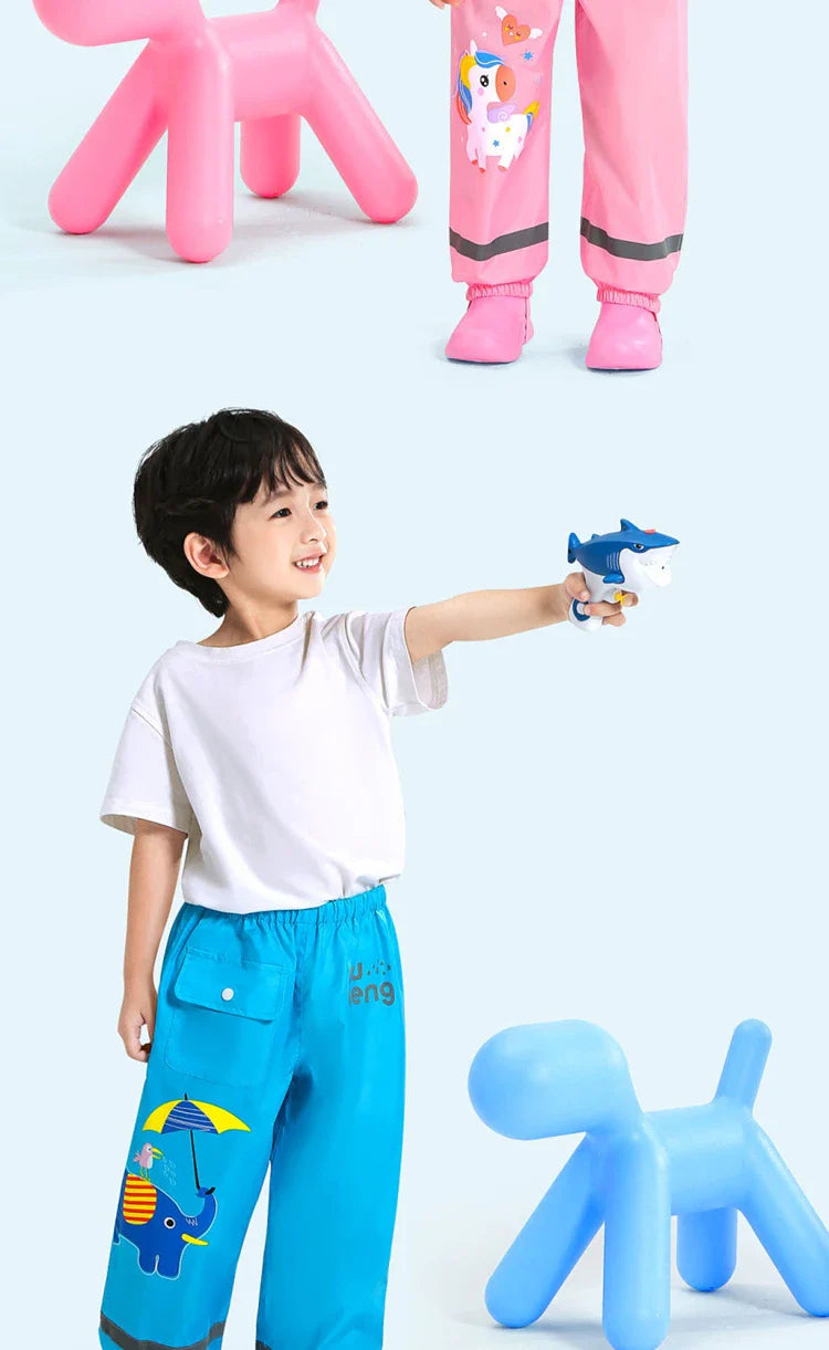Waterproof Girls Boys Pants Toddler Kids Rain Pants Windproof Mud Trousers Kids Cartoon Dinosaur Unicorn Children Rain Pants