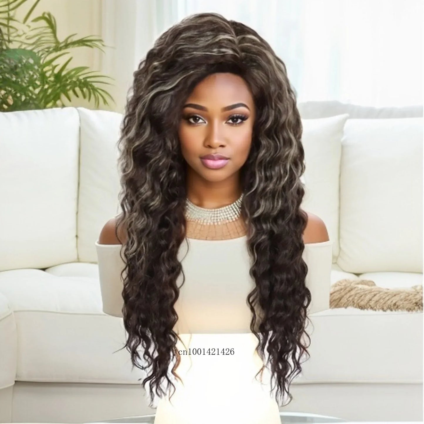 Perruque blonde bouclée cheveux synthétiques longs naturels perruques ondulées pour femmes blanches, raie libre, racines foncées, perruques ombrées, perruque ondulée tendance + autocollants