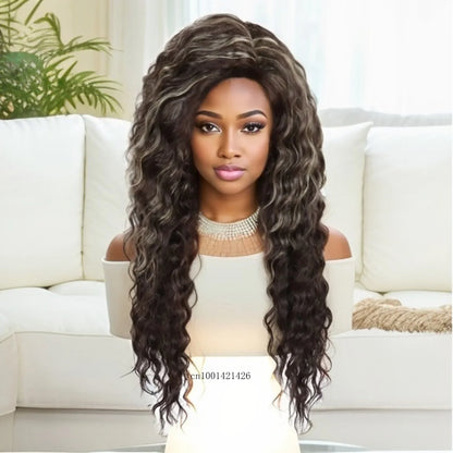 Perruque blonde bouclée cheveux synthétiques longs naturels perruques ondulées pour femmes blanches, raie libre, racines foncées, perruques ombrées, perruque ondulée tendance + autocollants