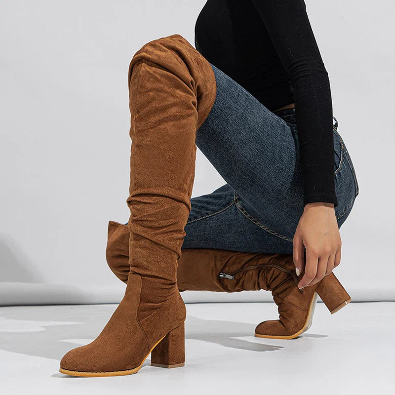 Bottes Noires Marron Cuissardes Liyke 2025 Automne Hiver Femme Sexy Bout Pointu Fermeture Éclair Chaussures Hautes Talon Carré Bottines Femme