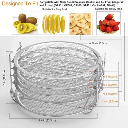 Air Fryer Grill Stand with Five Stackable Layers, Food Grade Stainless Steel Dehydrator Rack Accessories