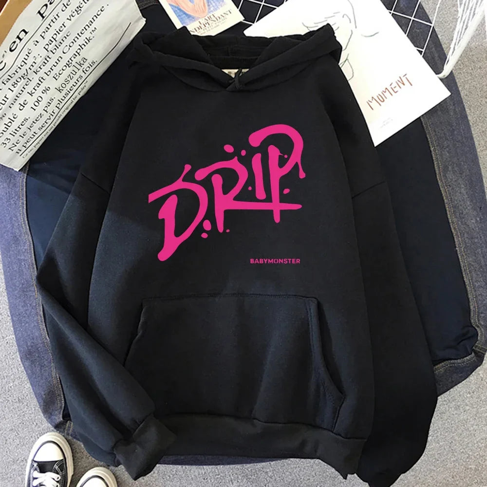Babymonster Album goutte à capuche 2024 rétro femmes/hommes Harajuku esthétique sweats à capuche unisexe automne hiver pull sweat Vintage