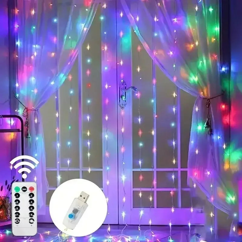 Rideau USB LED guirlandes lumineuses 3/4/6M télécommande chambre vacances mariage anniversaire noël décoration fée guirlande lampe