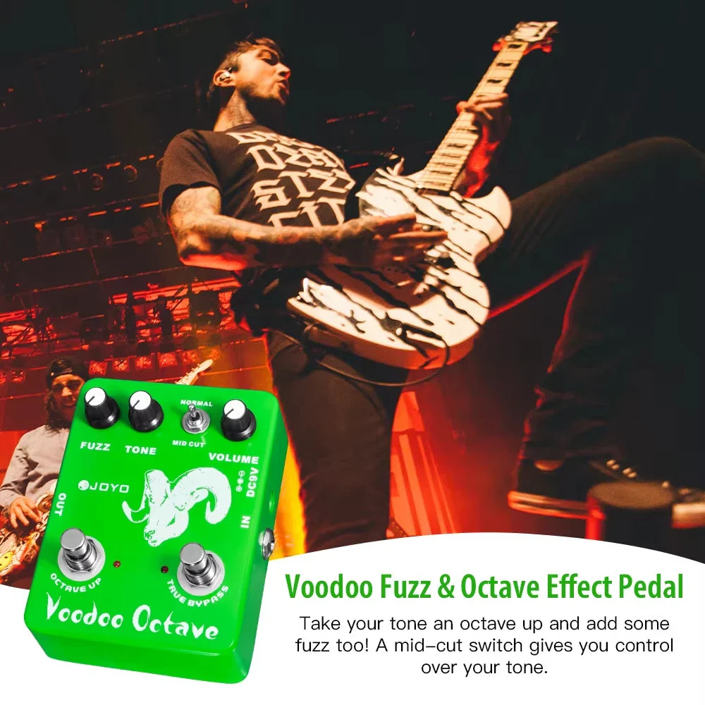 JOYO JF-12 Voodoo Octave Fuzz pédale d'effet guitare à la distorsion et effet octave véritable contournement guitare électrique pédale de basse