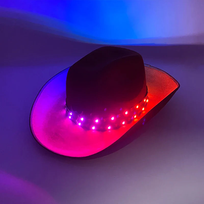 Chapeau de cowboy LED télécommandé pour femmes et hommes, chapeaux de cow-girl occidentaux, robe de l'ouest, vêtements de sauna scintillants pour Halloween, casquette unisexe, mode