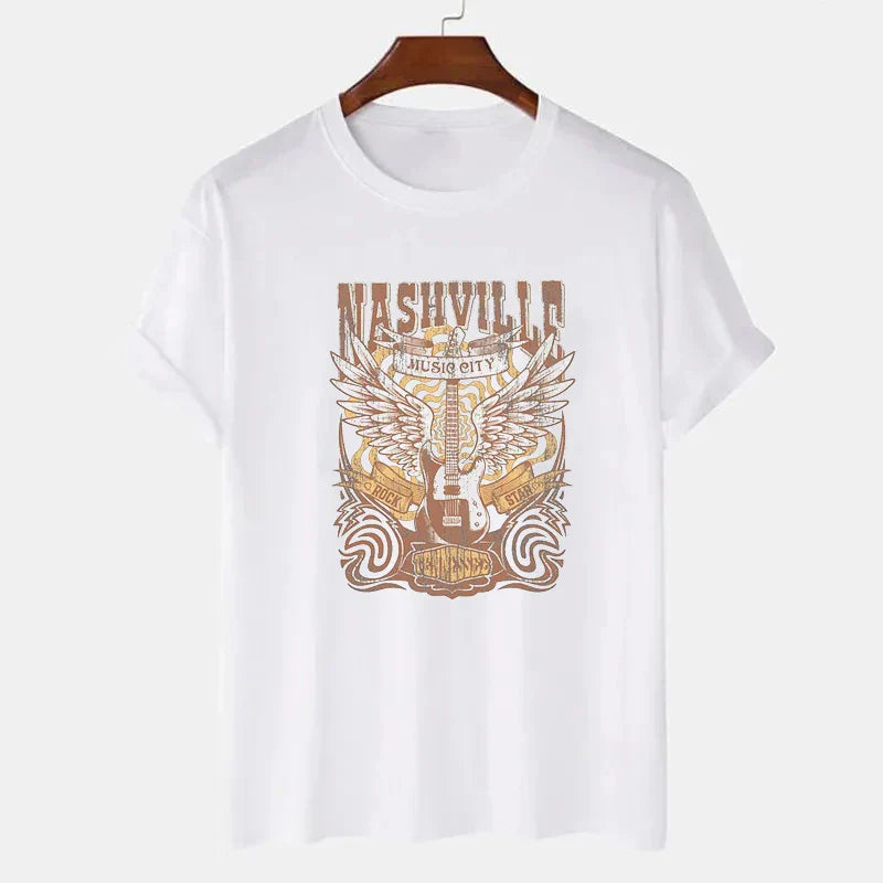 Country Music Graphic T-Shirt Short Sleeve Crew Neck Casual Top Tee For Spring & Summer Western Vintage Fashion Women's Clothing