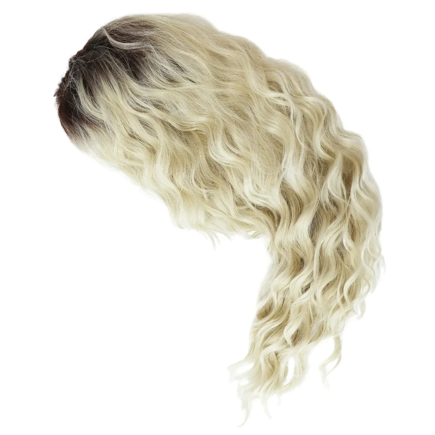 Perruque blonde bouclée cheveux synthétiques longs naturels perruques ondulées pour femmes blanches, raie libre, racines foncées, perruques ombrées, perruque ondulée tendance + autocollants