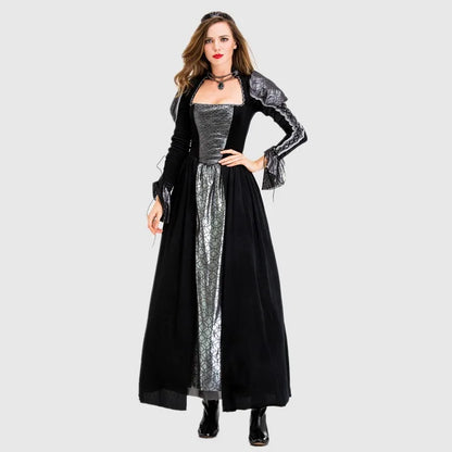 Halloween Jour des Morts Sexy Européen Médiéval Rétro Cour Gothique Reine du Poison Maléfique Vampire Costume Carnaval Fête Diable Sorcière