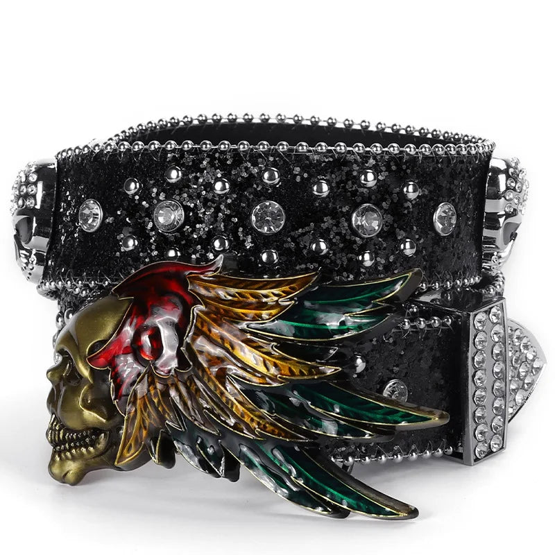 Nouvelle ceinture en strass de créateur, ceinture de cowboy western cloutée de diamants, ceinture punk bling en cuir PU véritable de haute qualité pour femme et homme