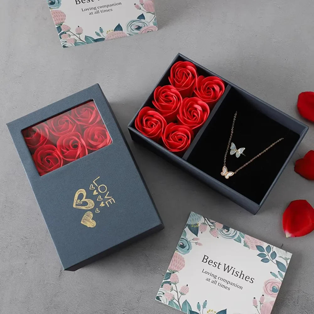 Boîte à bijoux Rose, boîte à bagues à Six fleurs, cadeau de saint-valentin, boîte d'emballage de bijoux, pendentif, collier, cadeaux d'anniversaire pour femme et maman