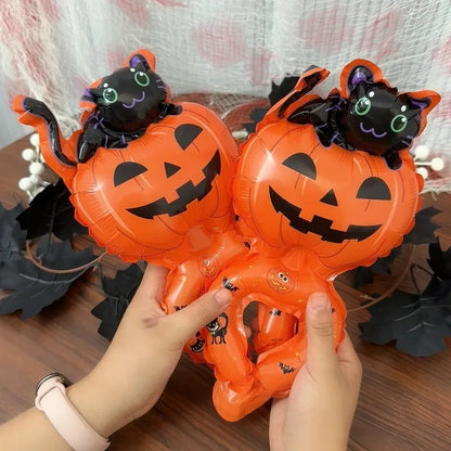 50/5pcs Halloween Balloon Headband Foil Balloons Stick Aluminum Film Inflatable Balloon Skeleton Pumpkin Hair Hoop Party Props