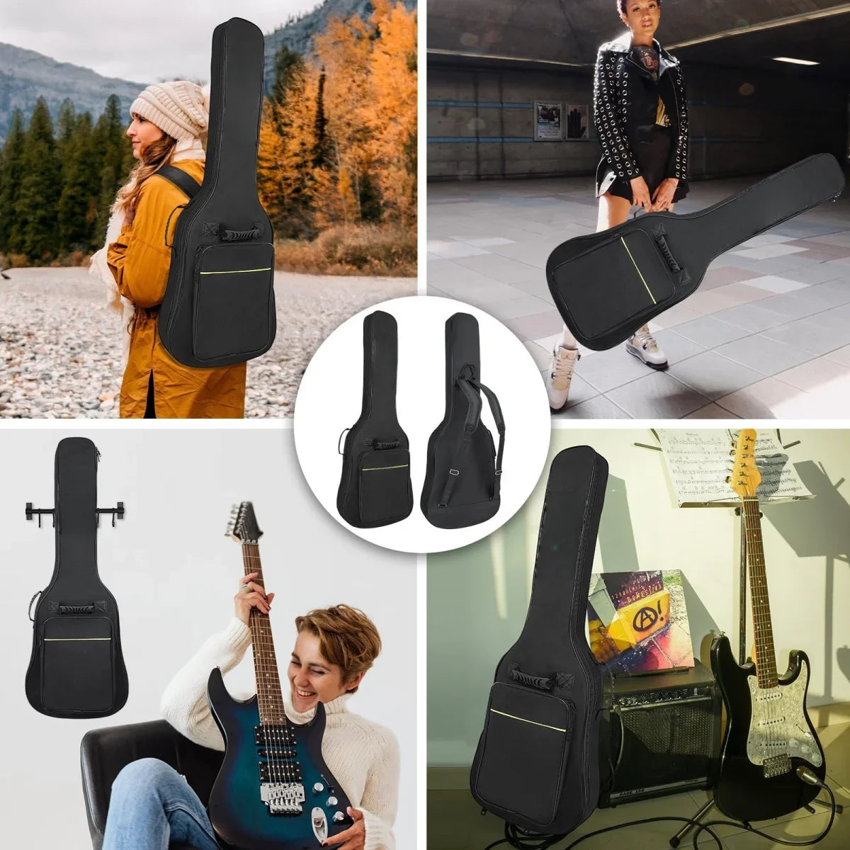 Miwayer – Housse de transport pour guitare électrique, étui noir/tissu Oxford imperméable/double bandoulière, sac de guitare/pour accessoires de guitare