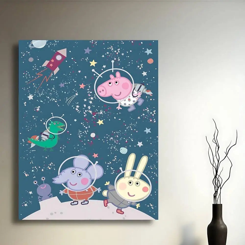 Cartoon Cute W-Peppa PigS Poster Sticky Posters Waterproof Paper Sticker Coffee House Bar Home Decor