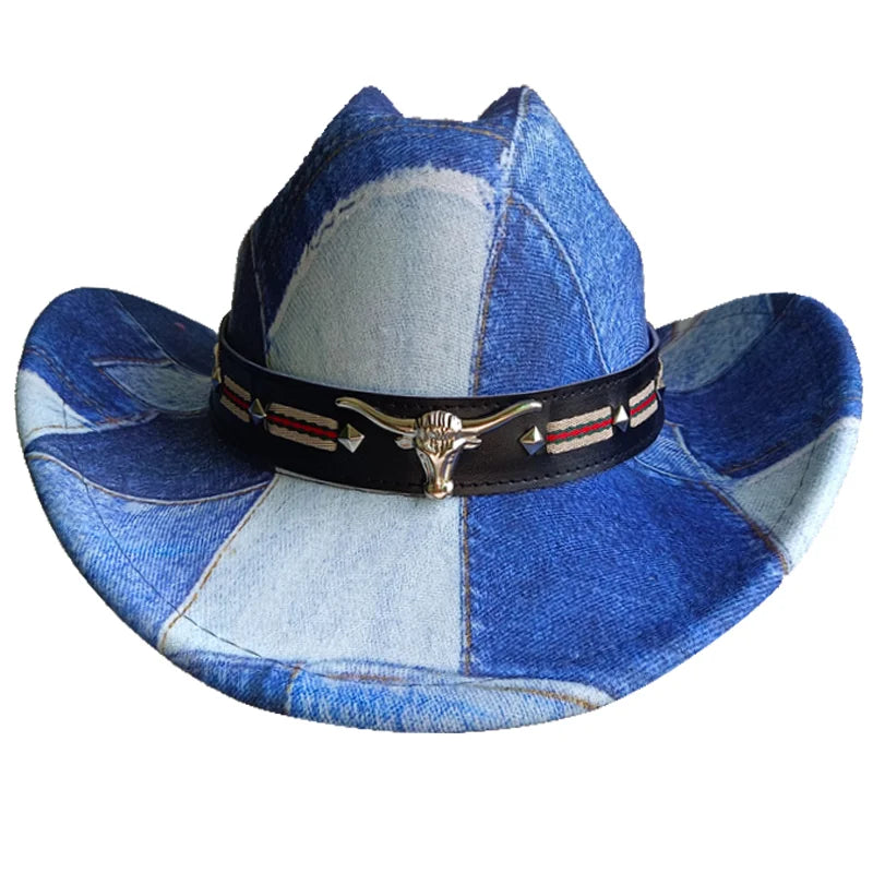 Ethnic Style Cowboy Hat Fashion Chic Unisex Solid Color Jazz Hat With Bull Shaped Decor Western Cowboy Hats