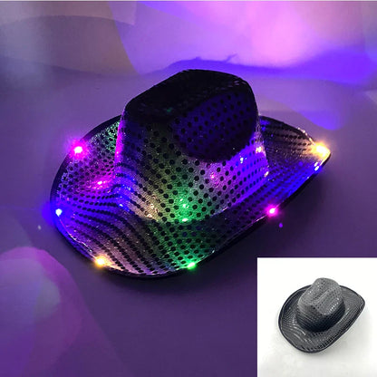 Chapeau de cowboy lumineux à LED clignotantes, lumineux, coloré, pour Noël, mariage, cow-girl, casquette de carnaval, hommes, femmes, pour fête de mariage, accessoire.