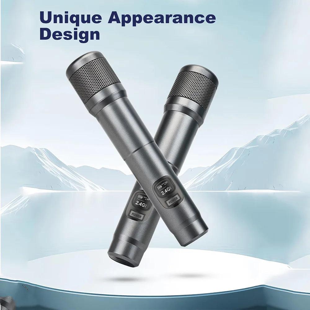 Wireless Microphone Handheld Microphones 2 Channels Karaoke Microphones 2.4G Rechargeable Mic for Live KTV Wedding Party