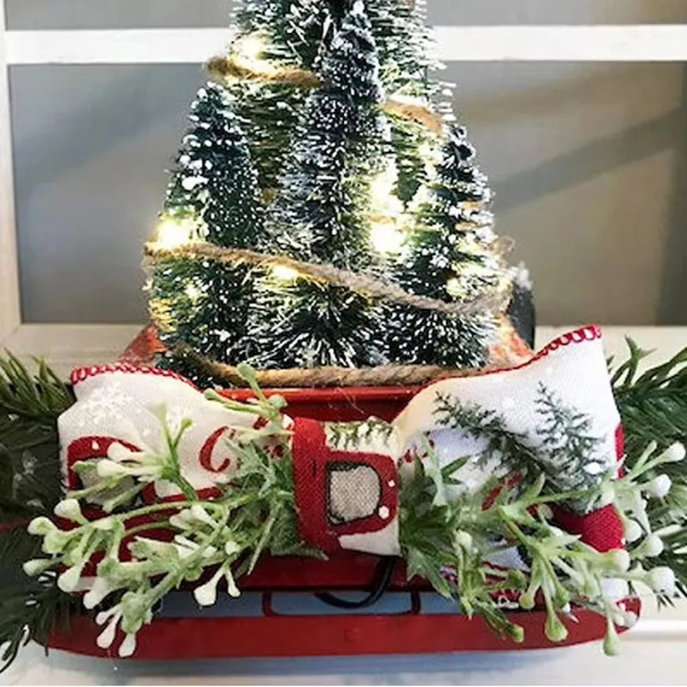 Christmas Retro Red Truck Ornaments Metal Car With Mini Green Tree And Box Xmas Table Decoration